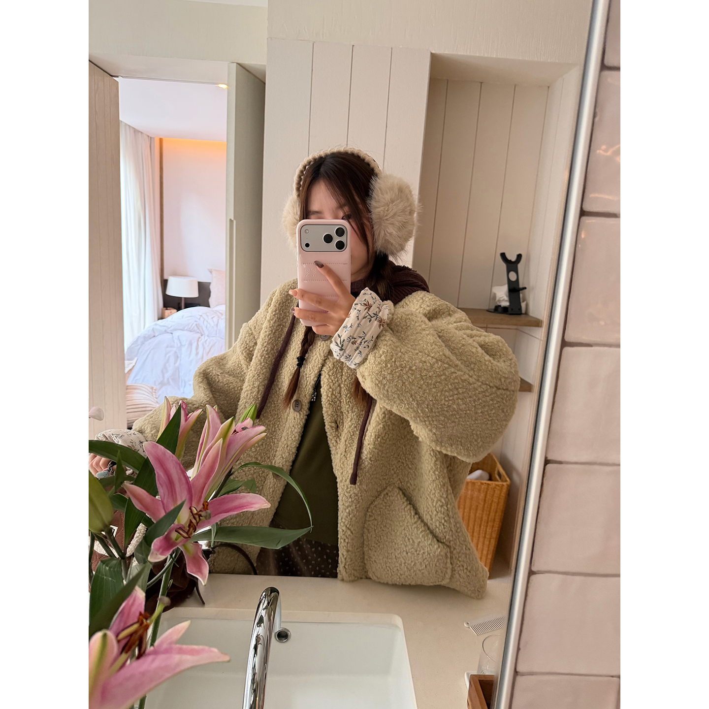 荒荒家碎花拼接毛绒茸外套