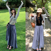 小众松紧腰压褶显瘦休闲裤 新款 女 2026夏季 荒荒家格纹条纹宽松裙裤