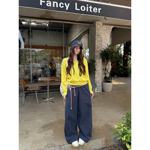 装 小众宝蓝色直筒休闲阔腿裤 饰抽绳休闲裤 新款 女 2026春季 荒荒家