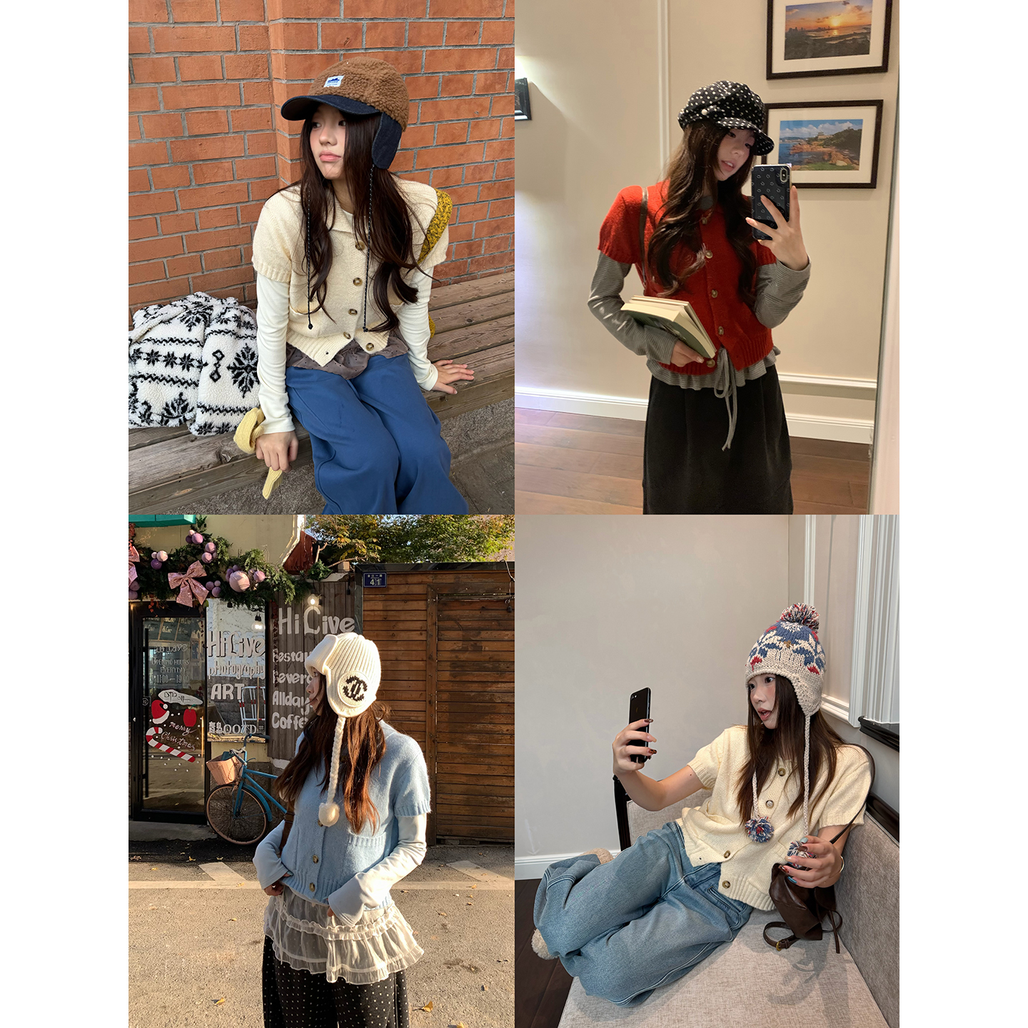 荒荒家 纽扣短袖针织上衣2025冬季新款韩版小众设计叠穿外套女