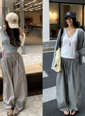 荒荒家小格子弯刀裤2026夏季新款宽松显瘦格纹休闲舒适阔腿裤女薄