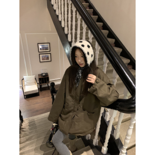 半立领复古棕色重工棉袄面包服女 新款 荒荒家工装 棉服外套2025冬季