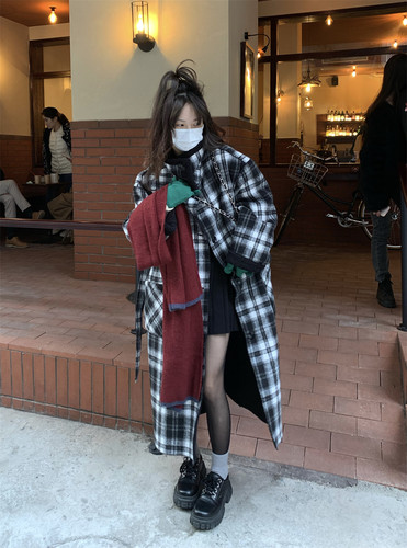 荒荒家格子毛毛双面穿大衣
