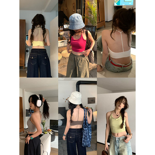 荒荒家 细带挂脖美背2026夏季新款泰兰德露脐短款吊带背心女外穿