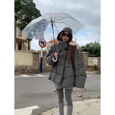 荒荒家 方格立领羽绒外套2025冬季新款轻盈保暖白鸭绒面包服女ins