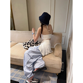 2025夏季 裤 新款 薄款 女 荒荒家 直筒宽松阔腿抽绳休闲裤 竖条纹工装