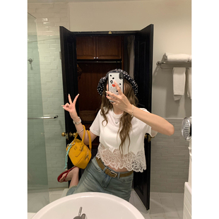 不规则蕾丝纯欲T恤2025夏季 白色法式 荒荒家 新款 女 修身 设计短袖