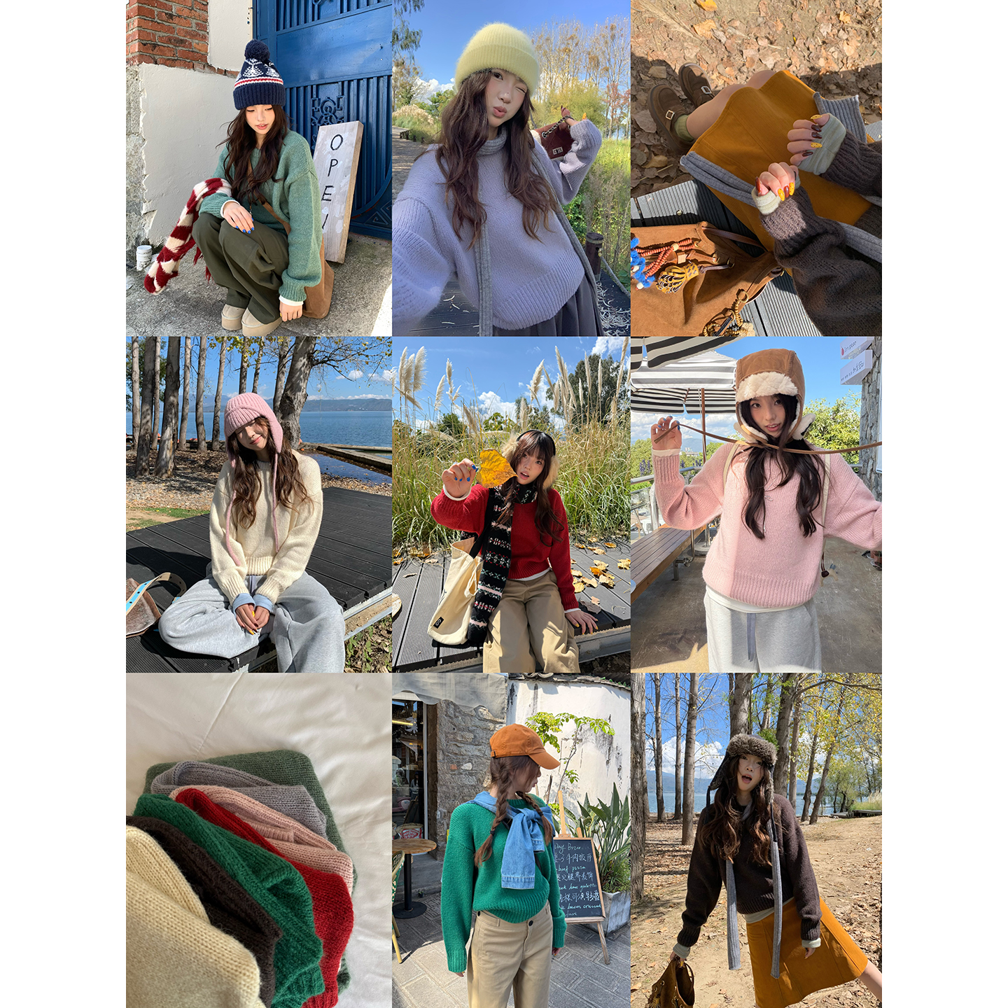 荒荒家圆领毛衣套头针织上衣