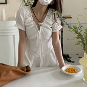 新款 荒荒家 绑带连衣裙2025夏季 高级简约风V领正肩chic公主裙女潮