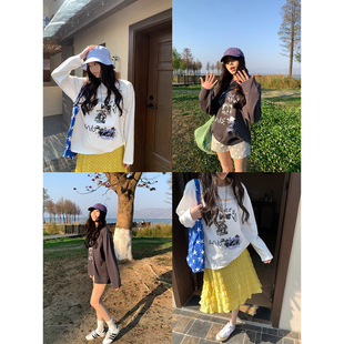 美式 宽松休闲甜酷薄款 印花长袖 新款 套头上衣女 T2026夏季 荒荒家