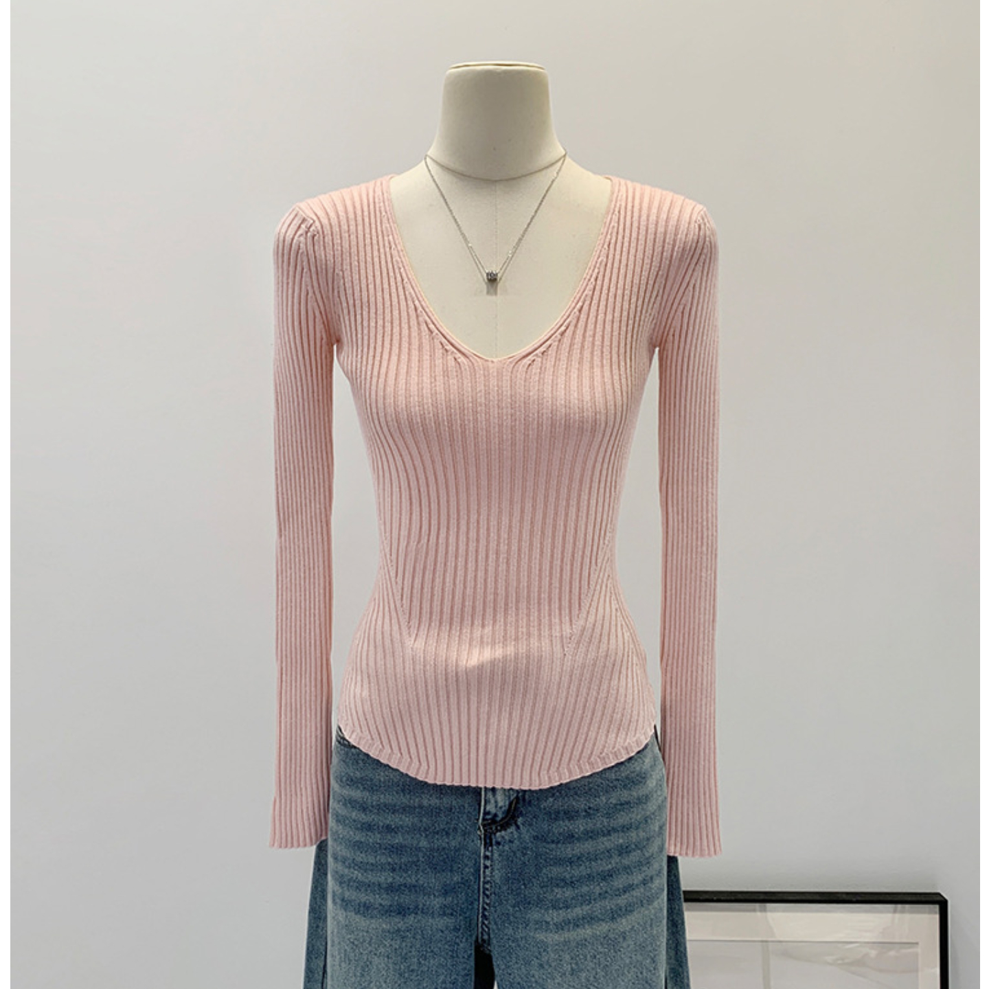 韩女纯欲v领收腰显瘦毛衣女2025秋冬内搭针织衫修身气质打底上衣