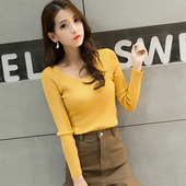 针织衫 女短款 长袖 秋冬V领套头修身 紧身显瘦内搭打底衫 毛衣上衣潮