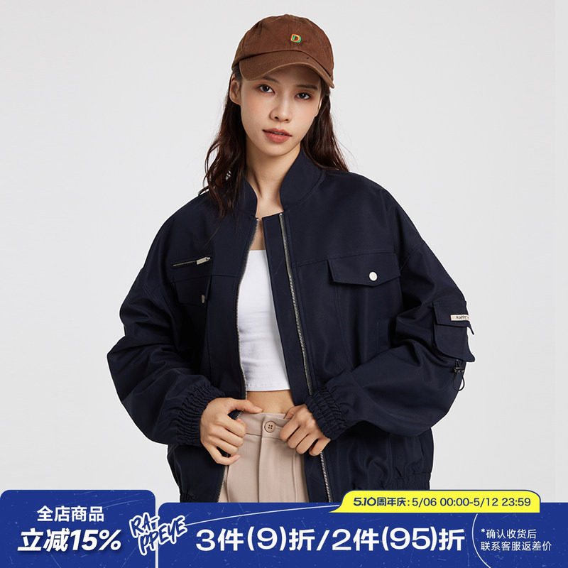 RAPPEYE 贴袋美式复古短款棒球服外套上衣宽松百搭新款飞行夹克