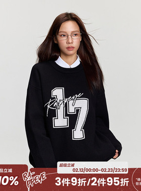 RAPPEYE  复古休闲国潮美式印花宽松情侣圆领套头针织上衣17毛衣