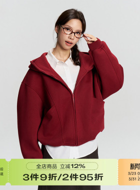 RAPPEYE休闲复古国潮美式重磅连帽情侣款宽松安可拉红色卫衣外套