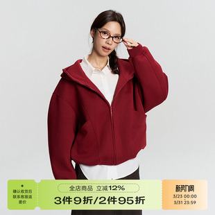 RAPPEYE休闲复古国潮美式重磅连帽情侣款宽松安可拉红色卫衣外套