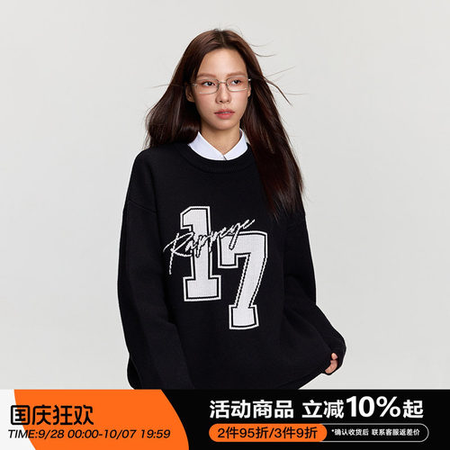 RAPPEYE休闲美式印花圆领毛衣