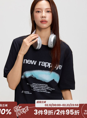 RAPPEYE 山脉落日短袖美式复古潮牌情侣宽松休闲百搭印花纯棉T恤