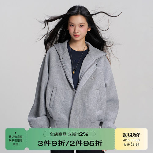 RAPPEYE 弧线分割卫衣外套女春秋美式复古高街连帽开衫外套慵懒风