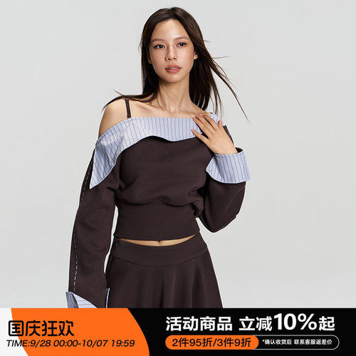 RAPPEYEx 鹦鹉梨“对的”设计感撞色斜肩卫衣松弛感收腰露肩上衣