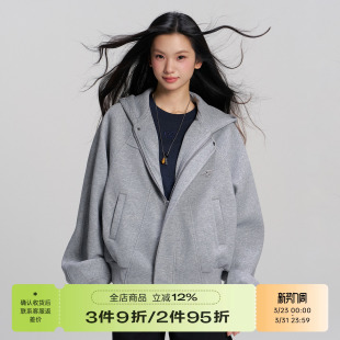 外套慵懒风 复古高街连帽开衫 RAPPEYE 弧线分割卫衣外套女春秋美式