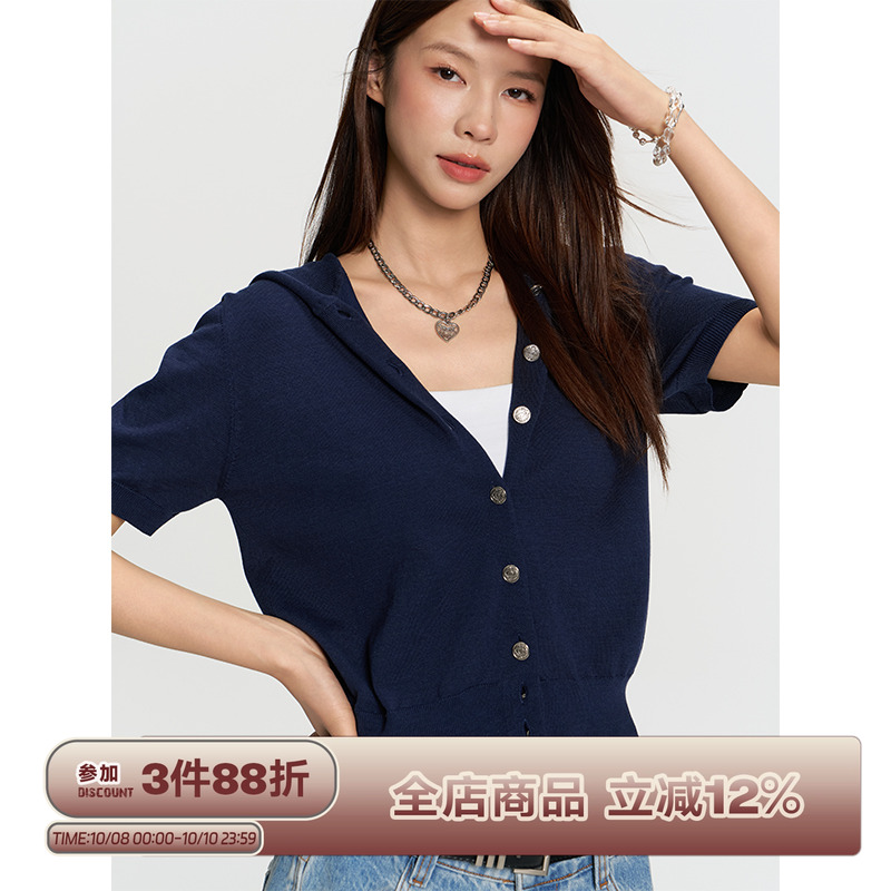 RAPPEYE 复古设计感学院风宽松搭套头休闲上衣短袖连帽针织衫女
