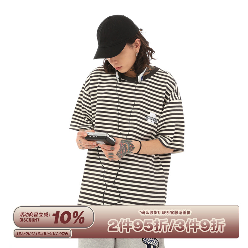 RAPPEYE美式R字条纹男女情侣T恤