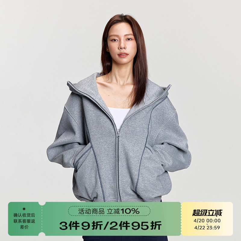 RAPPEYE 潮牌美式重磅500g连帽拉链开衫外套明辑线廓形空气层卫衣