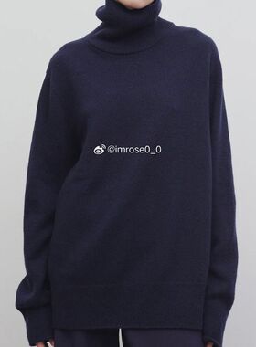 ROW Stepny经典版型 藏蓝高领羊绒羊毛宽松中长款套头毛衣