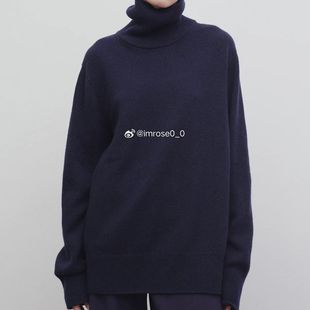 ROW Stepny经典版型 藏蓝高领羊绒羊毛宽松中长款套头毛衣