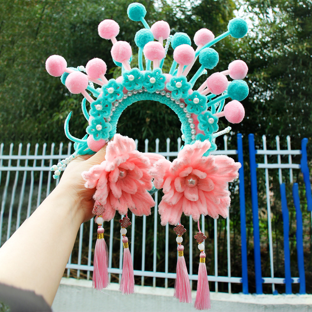 中国风京剧戏曲发箍头饰扭扭棒毛球古风儿童喜庆国潮自制活动发饰