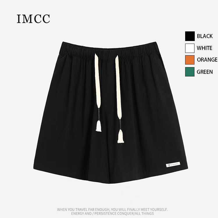 IMCC设计感小众复古贴标纯色抽绳休闲运动短裤女高腰宽松阔腿热裤,女装/女士精品,休闲裤,淘宝优惠券,粉丝福利购,淘宝优惠卷