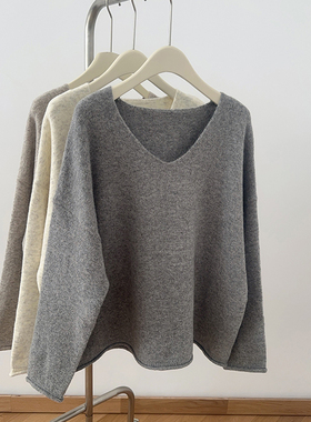 IMCC设计感小众慵懒风极简V领套头针织衫女宽松显瘦百搭毛衣上衣