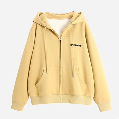 连帽加绒宽松通勤字母刺绣卫衣