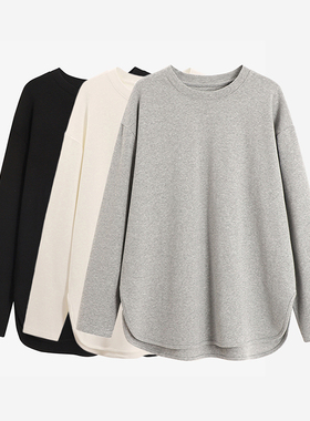 IMCC设计感小众纯色光板弧形开叉长袖T恤女宽松加厚打底上衣