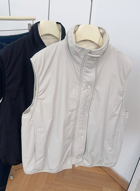 IMCC设计感韩系复古两面穿羊羔毛马甲女25冬新无袖叠穿立领厚外套