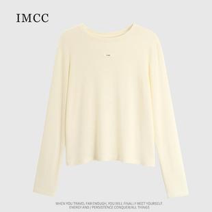 上衣 IMCC设计感小众韩系字母小标短款 长袖 T恤女春修身 面膜打底衫