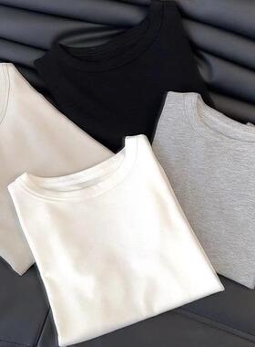 IMCC设计感小众简约基础款慕斯绒纯色圆领长袖T恤女棉百搭打底衫