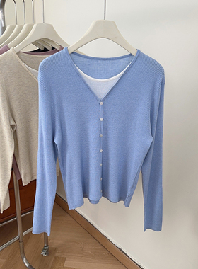 IMCC设计感日系复古假两件长袖针织衫毛衣女百搭显瘦上衣潮25秋新