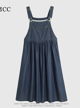 IMCC设计感小众轻薄复古牛仔连衣裙女25夏宽松显瘦背带裙蓝色长裙