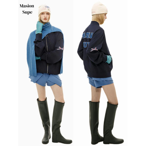 9.29新品 MASION SUPE手工蝴蝶结装饰 深海蓝字母美式外套