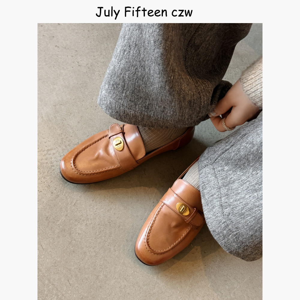 头层牛皮~英伦乐福鞋女2026春新款圆头2cm低跟金属扣一脚蹬小皮鞋,女鞋,乐福鞋（豆豆鞋）,淘宝优惠券,粉丝福利购,淘宝优惠卷