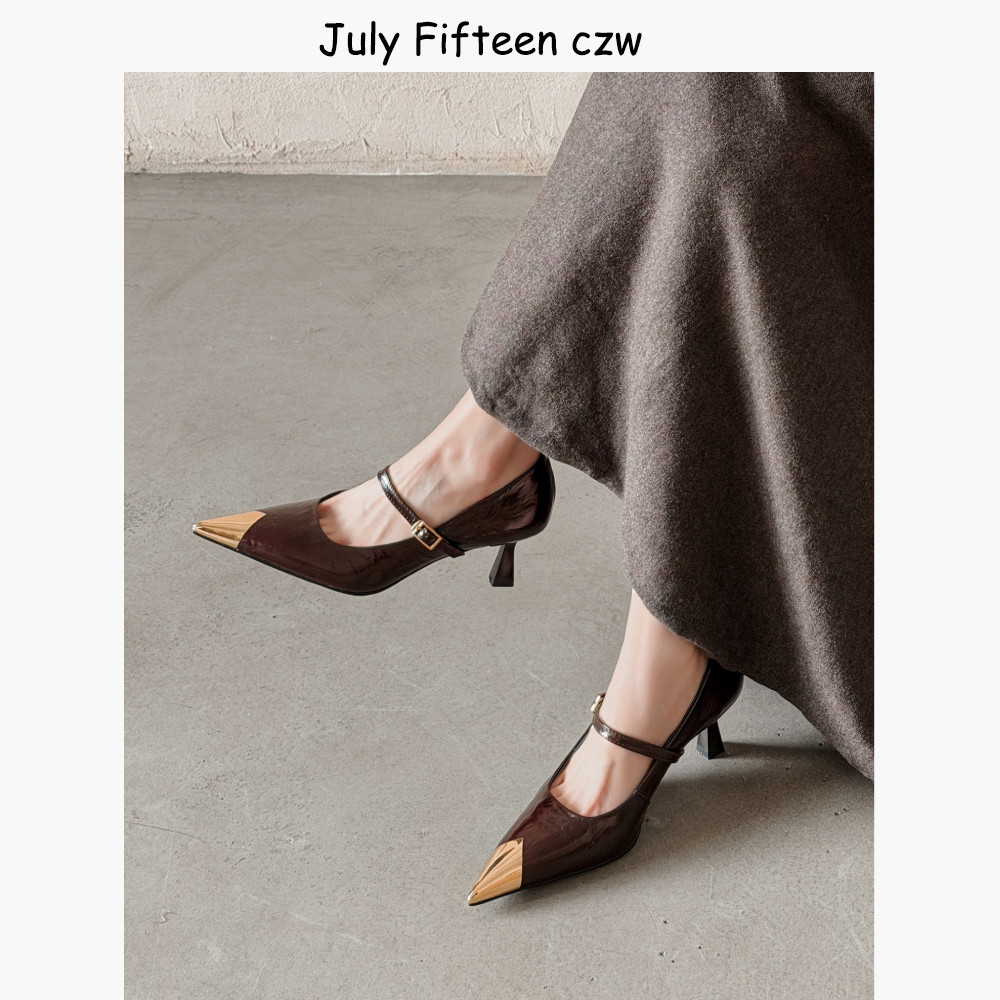 头层牛皮~法式金属尖头玛丽珍鞋女2026春季新款一字扣浅口高跟鞋,女鞋,玛丽珍鞋,淘宝优惠券,粉丝福利购,淘宝优惠卷