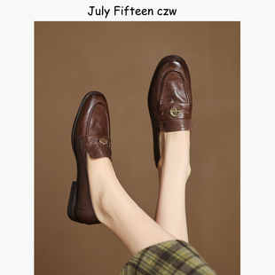 老钱风单鞋 女圆头低跟小皮鞋 头层牛皮英伦复古金币乐福鞋 2026新款