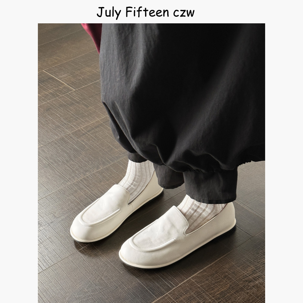 头层牛皮2026新款韩版白色乐福鞋女平底鞋一脚蹬懒人鞋圆头豆豆鞋