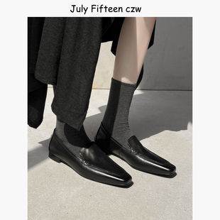 一脚蹬通勤百搭单鞋 女黑色平底鞋 英伦方头乐福鞋 头层牛皮2026新款