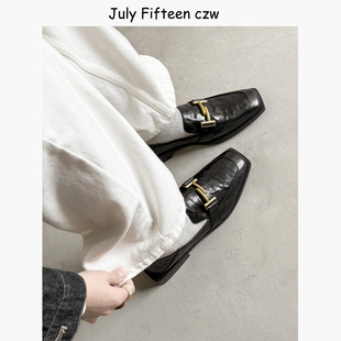 复古深口单鞋 女方头低跟小皮鞋 羊皮英伦风金属扣乐福鞋 2026新款