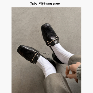 单鞋 女一脚蹬金属扣小皮鞋 英伦风方头粗跟乐福鞋 头层羊皮2026新款