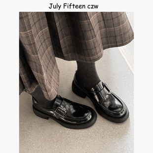 女黑色圆头厚底粗跟百搭复古小皮鞋 2026新款 英伦风皮带扣乐福鞋