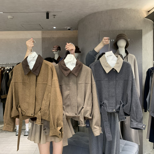 韩系复古撞色翻领短外套87035